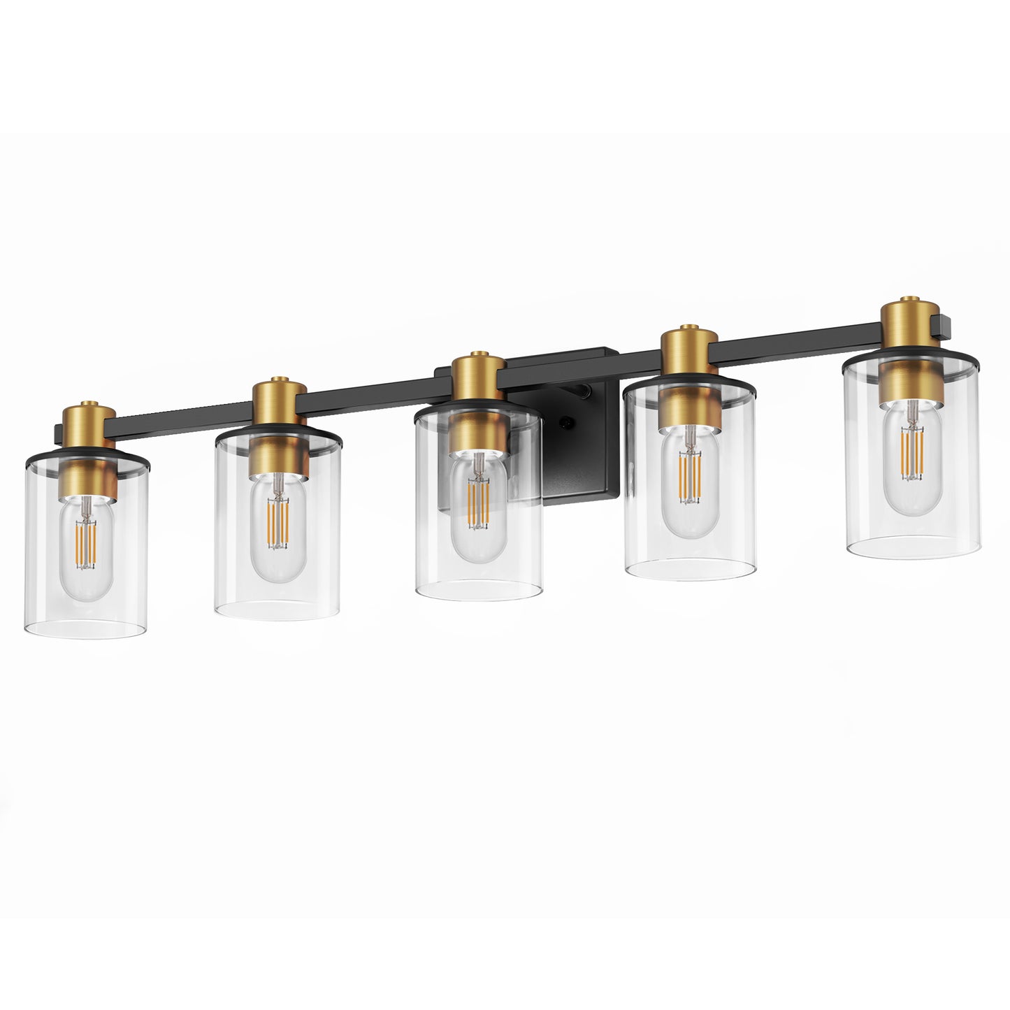 32 in. 5-Light Black Gold Bathroom Vanity Light Fixture, Clear Glass Shade Wall Sconce for Bathroom, Mirror, or Hallway