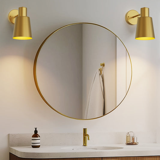 5.1 in. 2-Pack Gold Wireless Wall Sconces, Dimmable LED Wall Lights with Remote Control for Bathroom