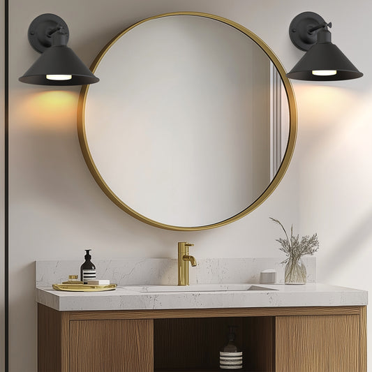 9 in. 2-Pack Black Wireless Wall Sconces, Dimmable LED Wall Lights with Remote Control for Bathroom