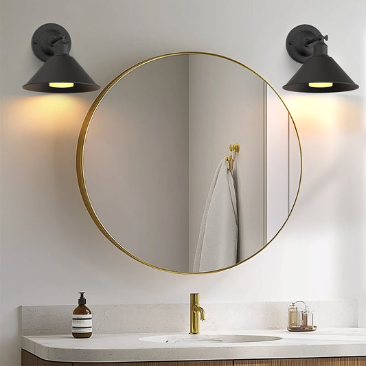 9 in. 2-Pack Black Wireless Wall Sconces, Dimmable LED Wall Lights with Remote Control for Bathroom