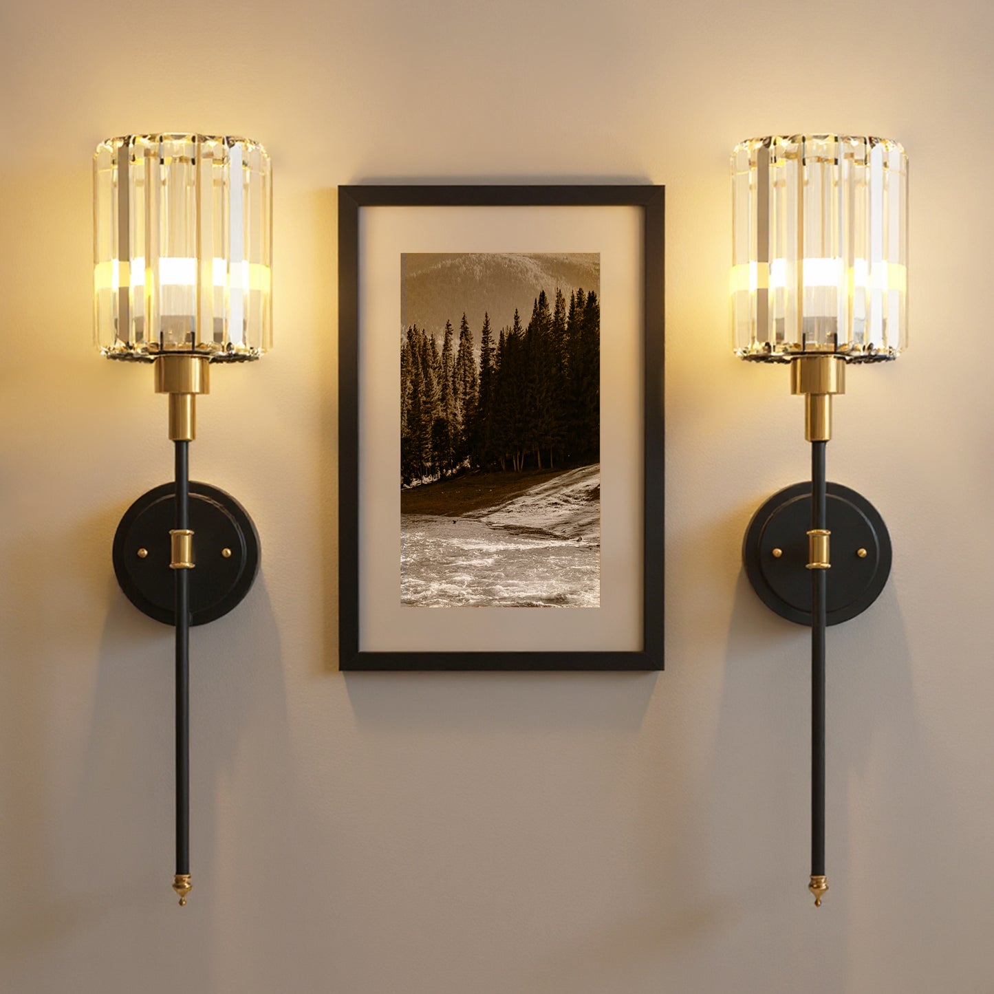 YANSUN 2-Pack Crystal Bar Indoor Wall Sconces, 2W RGB CW Dimmable LED, Remote-Controlled, Extra Bulbs Included