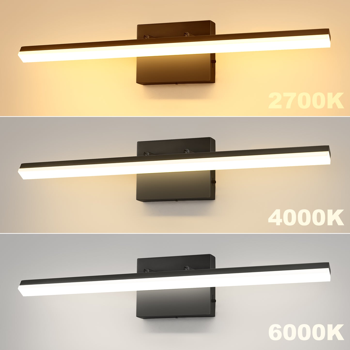 24-Watt 1-Light 24 in. Wall Sconce Vanity Light in Black, Integrated LED Bathroom Wall Light Bar, Light for Mirror