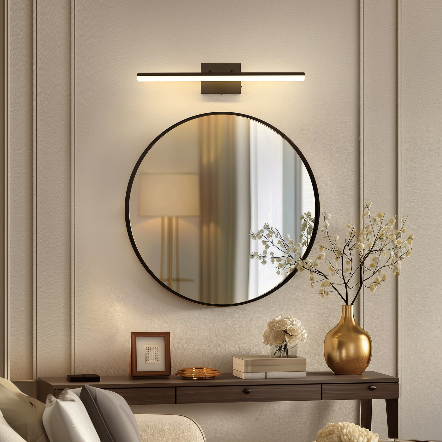 24-Watt 1-Light 24 in. Wall Sconce Vanity Light in Black, Integrated LED Bathroom Wall Light Bar, Light for Mirror