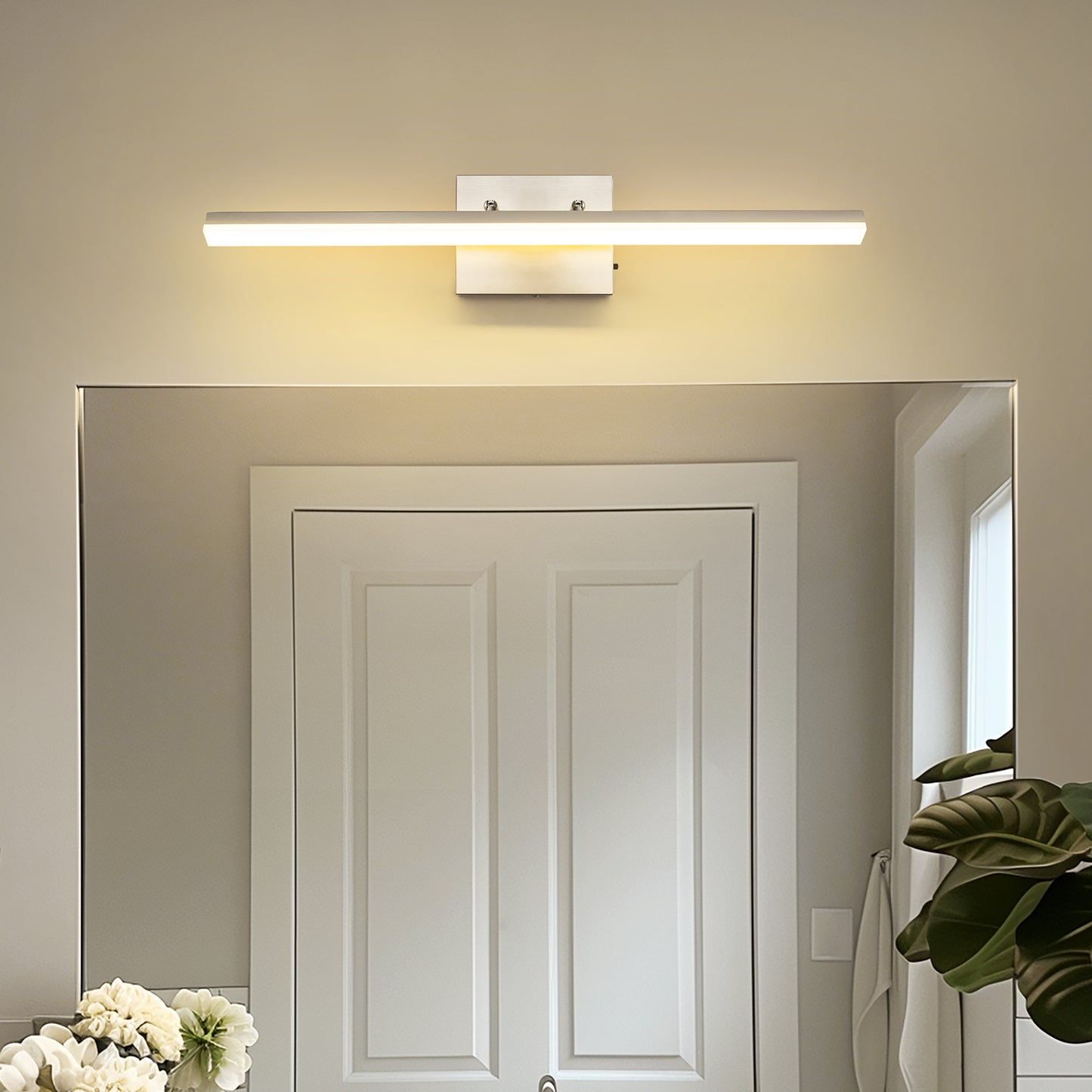 24 in. 24-Watt 1-Light Nickel Vanity Light Integrated LED Wall Sconce for Bathroom, Modern Matte Black Light Bar Over