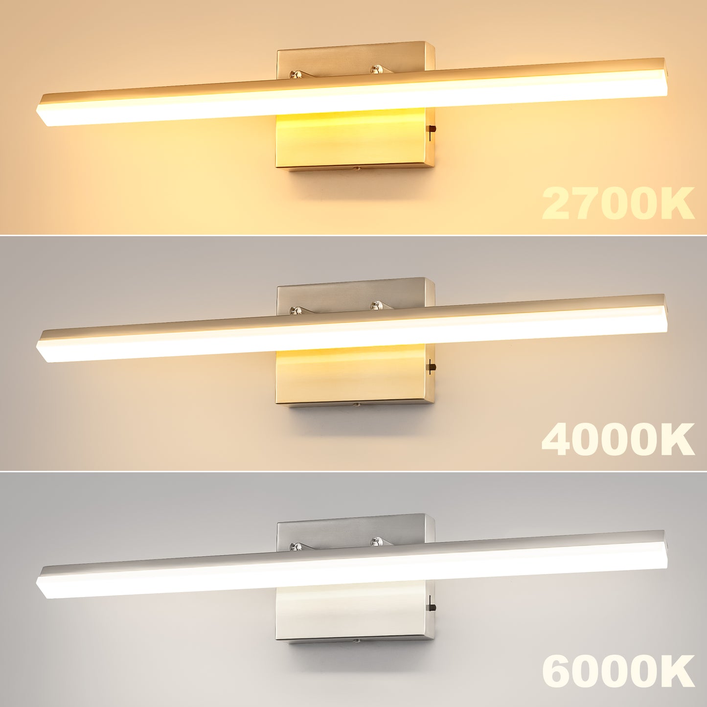 24 in. 24-Watt 1-Light Nickel Vanity Light Integrated LED Wall Sconce for Bathroom, Modern Matte Black Light Bar Over