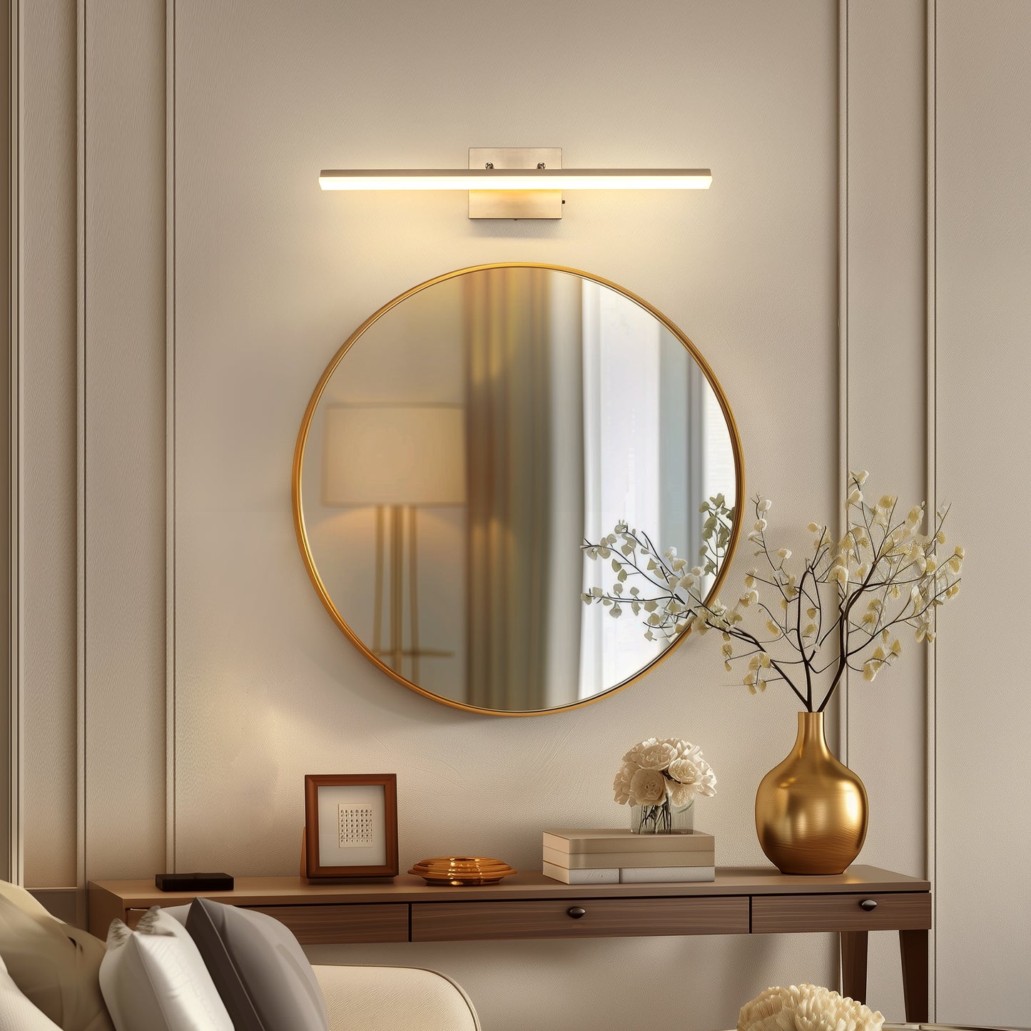 24 in. 24-Watt 1-Light Nickel Vanity Light Integrated LED Wall Sconce for Bathroom, Modern Matte Black Light Bar Over