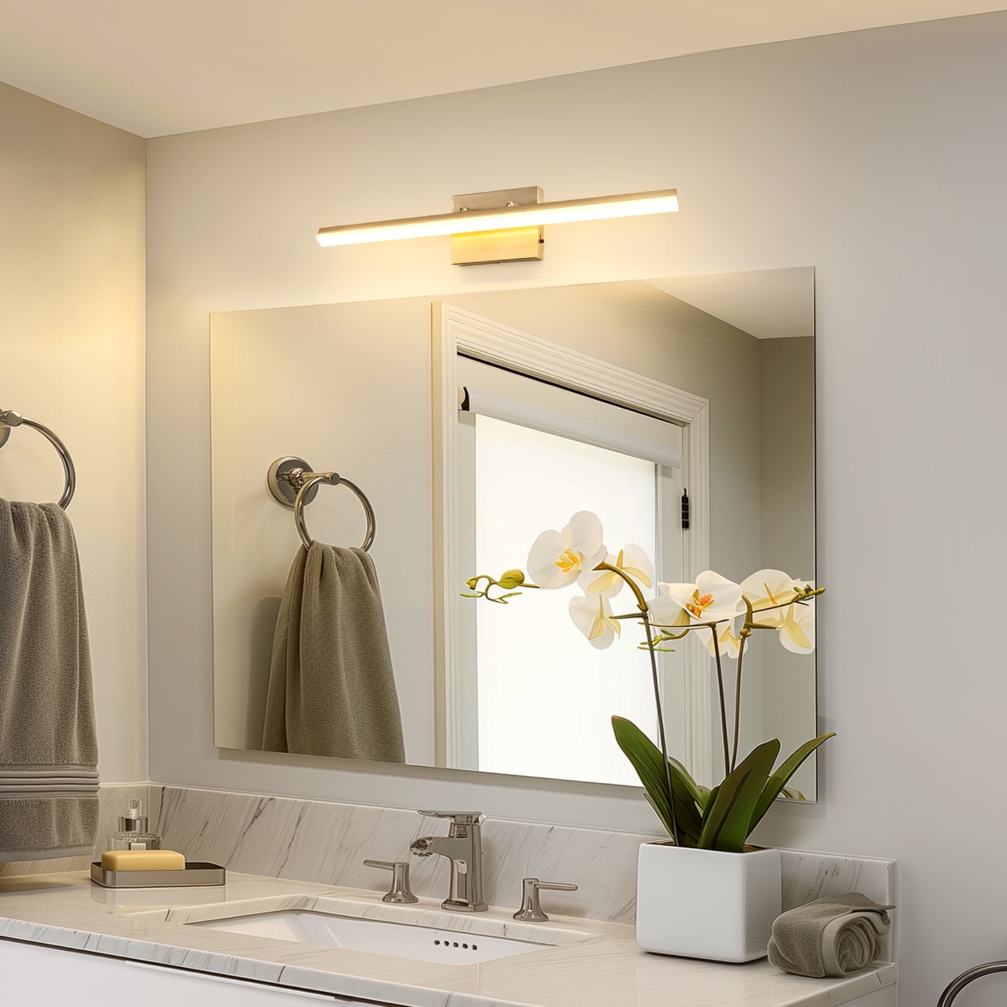 24 in. 24-Watt 1-Light Nickel Vanity Light Integrated LED Wall Sconce for Bathroom, Modern Matte Black Light Bar Over