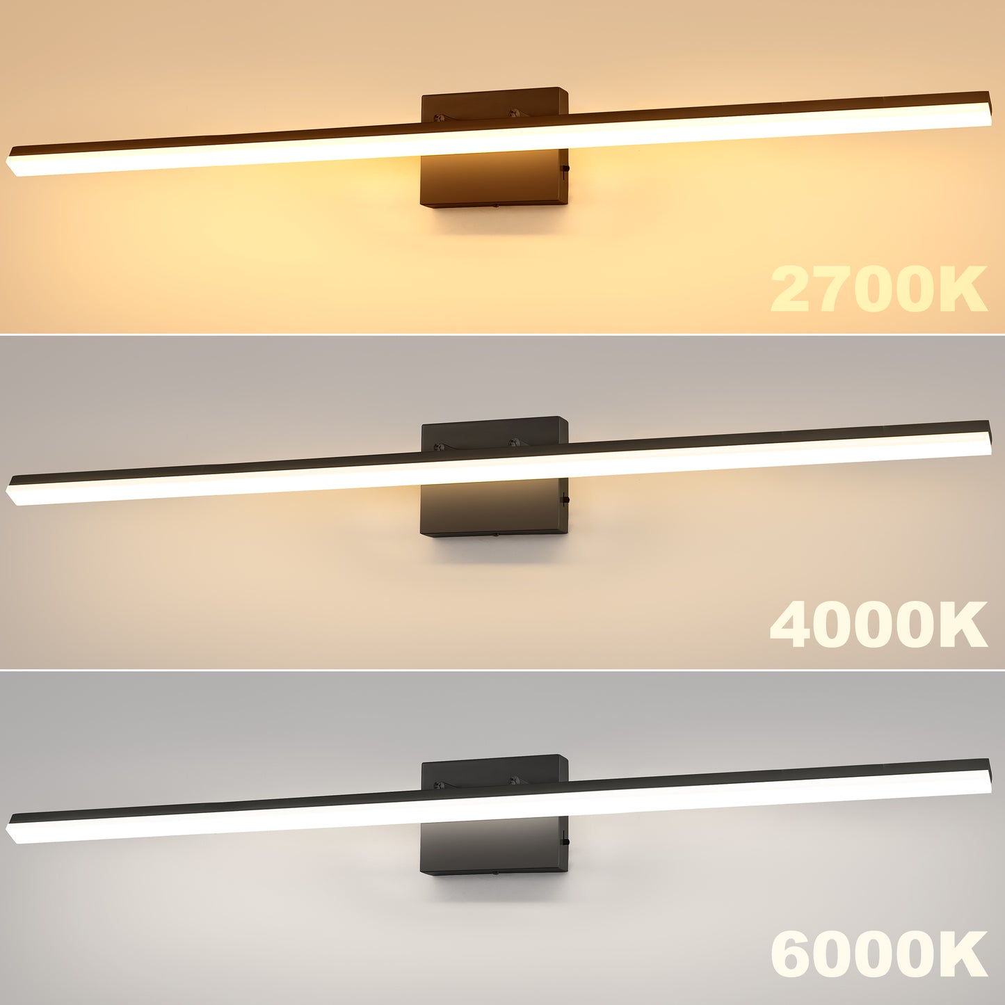 48 in 1-Light 24W Black Integrated LED Vanity Light, Bathroom Wall Sconce, Modern Light Bar for Mirror and Makeup