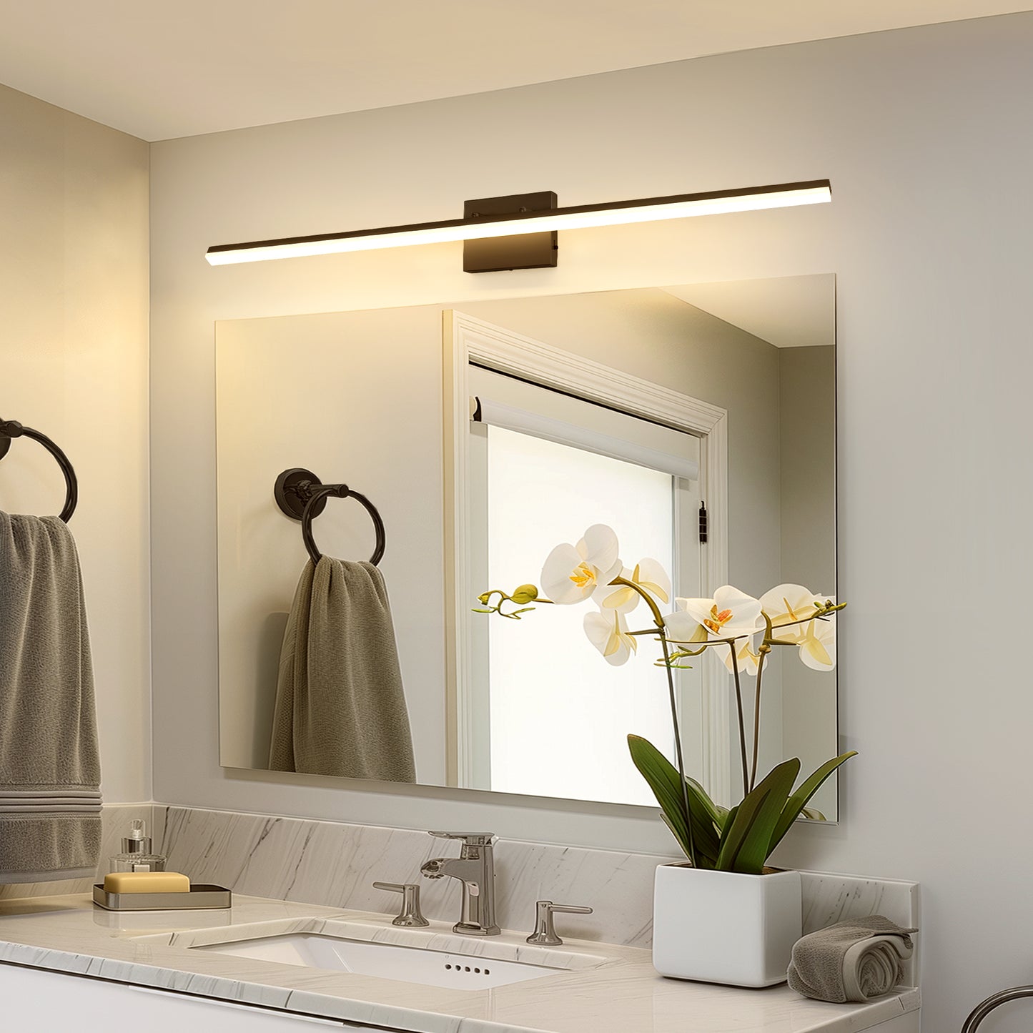 48 in 1-Light 24W Black Integrated LED Vanity Light, Bathroom Wall Sconce, Modern Light Bar for Mirror and Makeup