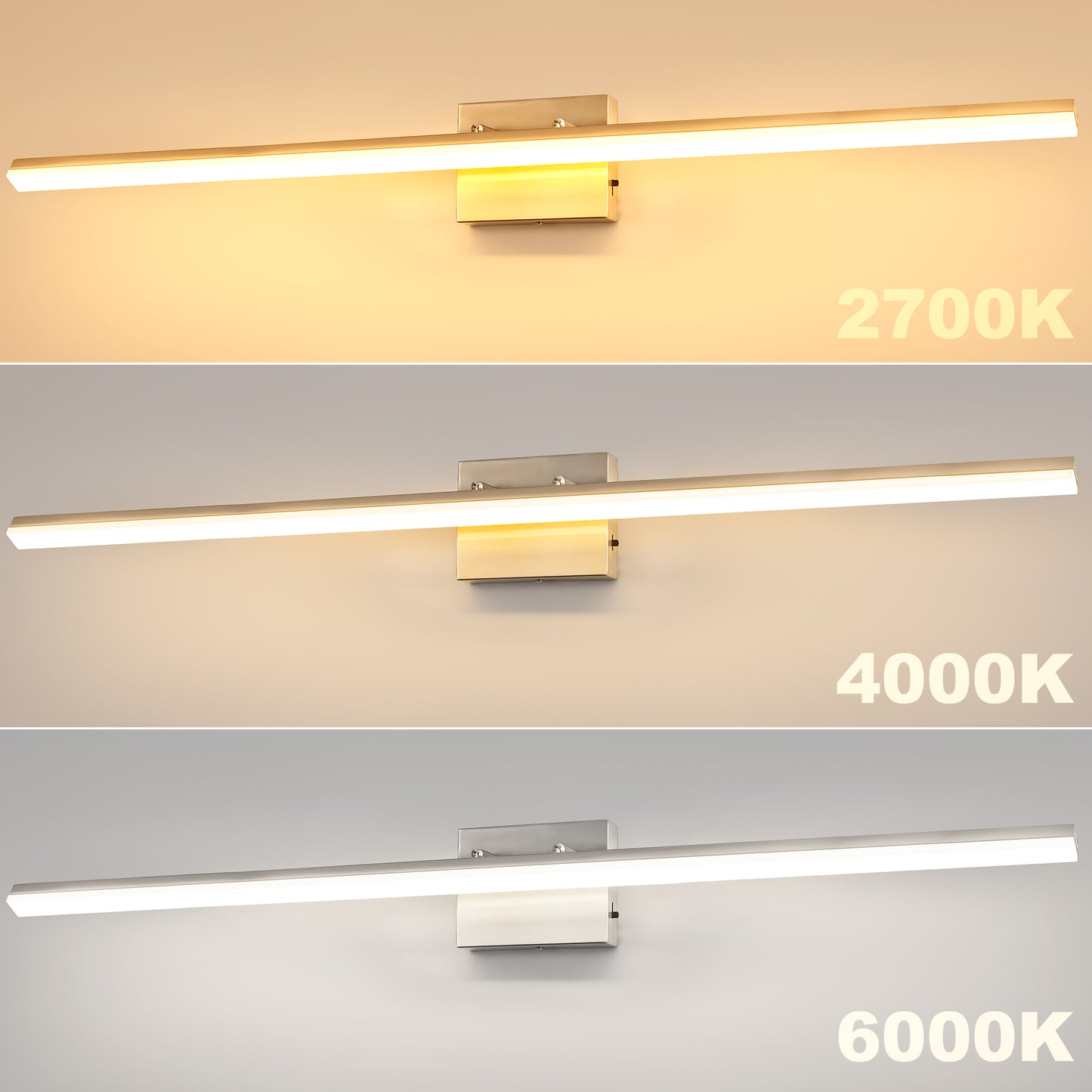 24-Watt 1-Light Nickel Integrated LED Vanity Light, 48 in. Modern Bathroom Wall Sconce, Adjustable Light Bar for Mirror