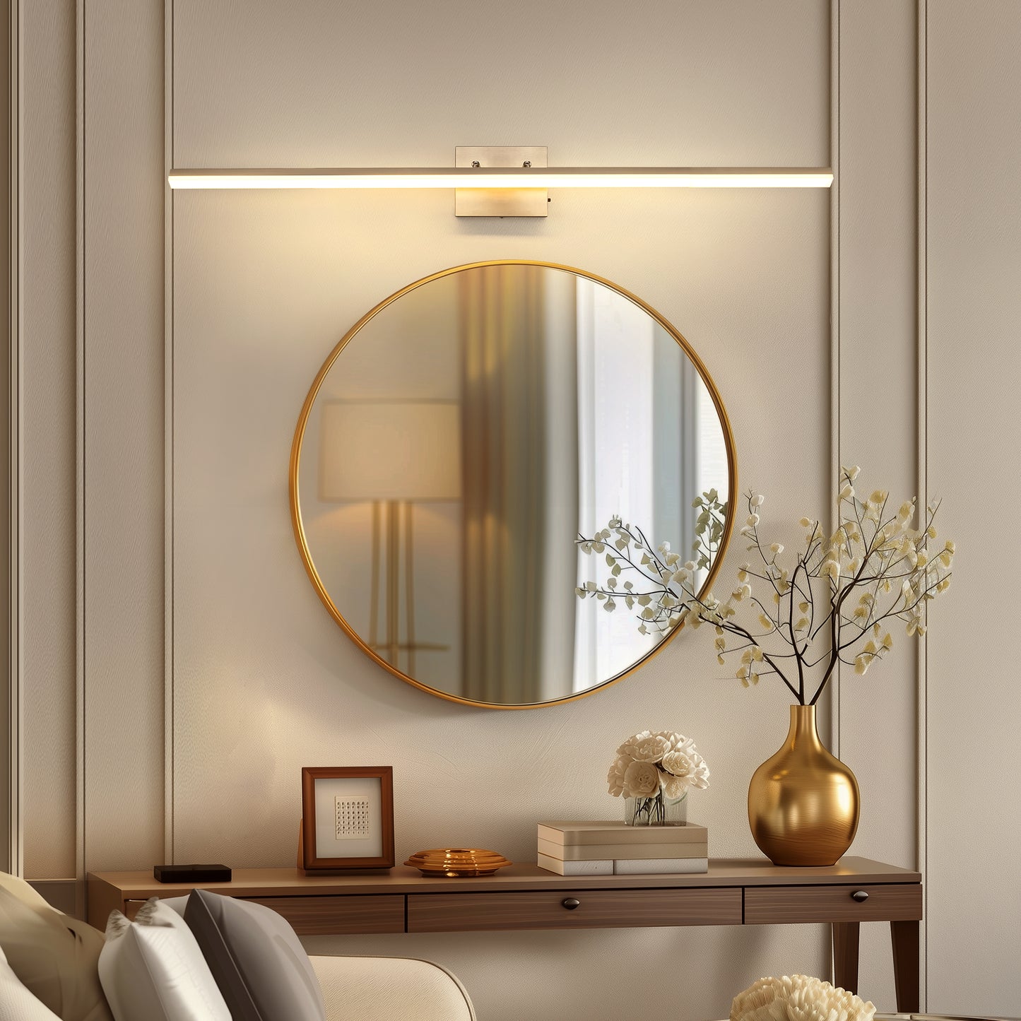 24-Watt 1-Light Nickel Integrated LED Vanity Light, 48 in. Modern Bathroom Wall Sconce, Adjustable Light Bar for Mirror