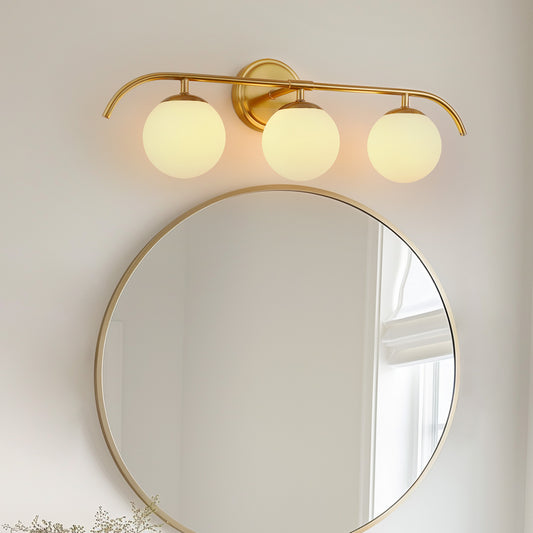 24 in. 3-Light Brass Vanity Light Fixture with Frosted Glass Globes Modern Wall Sconce for Bathroom, Mirror, and Hallway