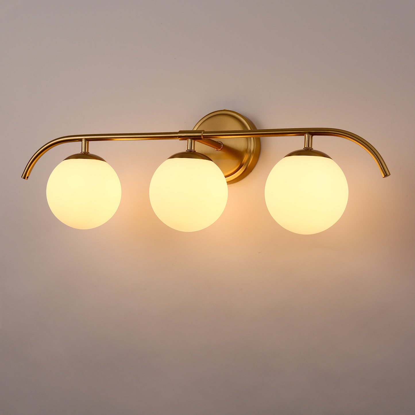 24 in. 3-Light Brass Vanity Light Fixture with Frosted Glass Globes Modern Wall Sconce for Bathroom, Mirror, and Hallway
