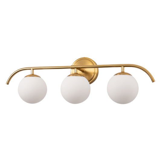 YANSUN 24 in. 3-Light Gold Vanity Light Fixture with Frosted Glass Globes Shade Wall Sconce for Vanity Mirror and Hallway