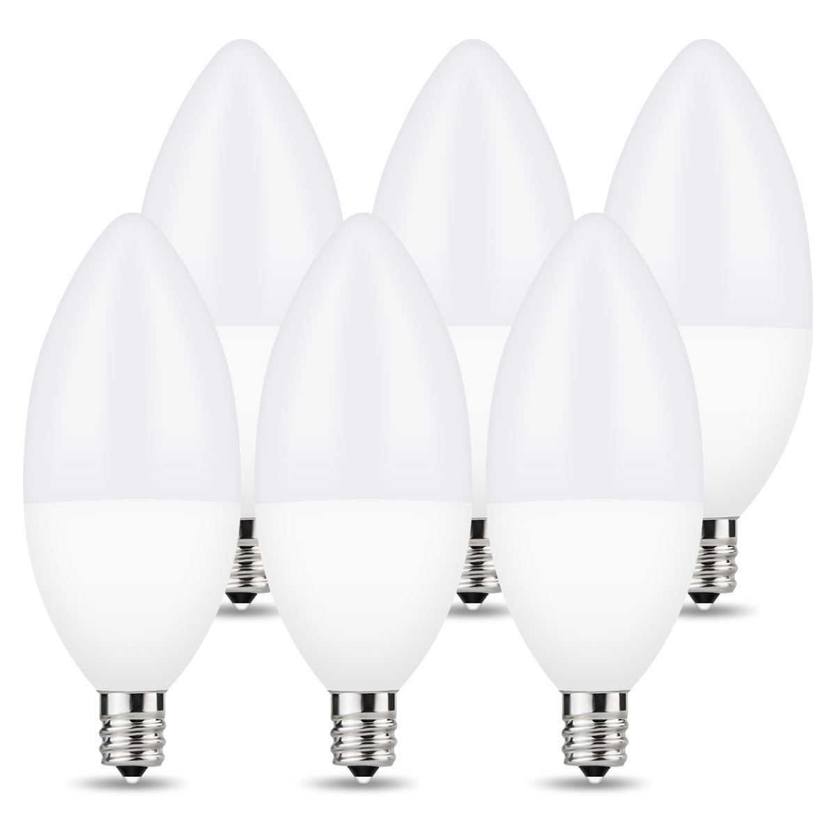 Yansun 60 Watt LED Non-Dimmable Light Bulb E12/Candelabra (Set of 6), B10 Chandelier Candle Bulbs 5000K Daylight White, 6W Type B Ceiling Fan Bulbs 470LM, Non-Dimmable, 6 Packs
