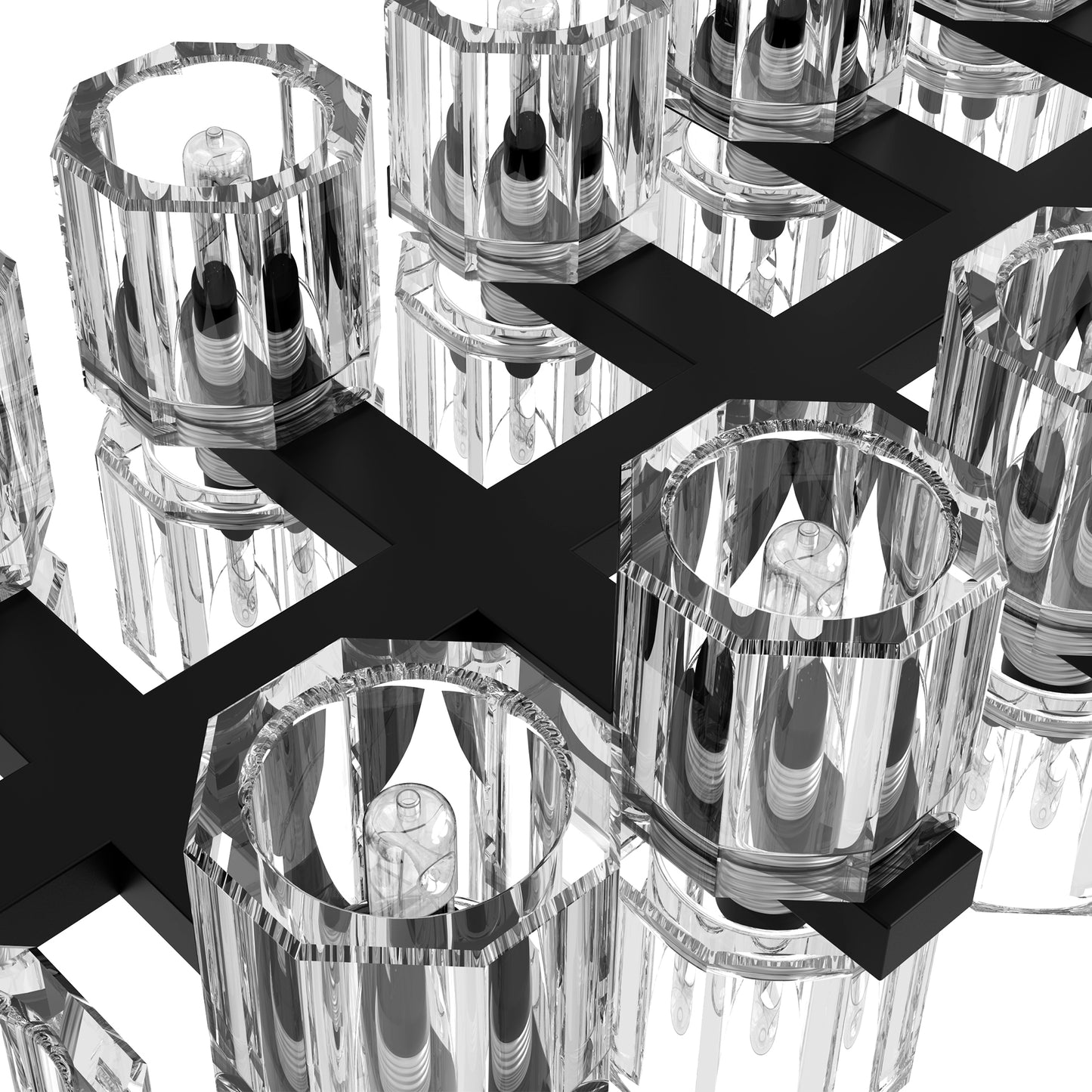 53 in. 60-Light Black Crystal Rectangular Chandelier for Large Living Room, Dining Room