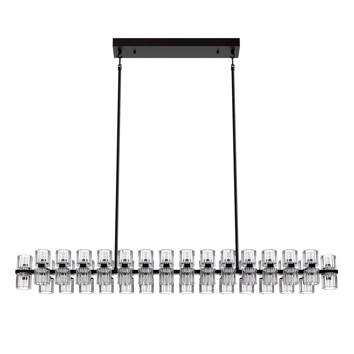 53 in. 60-Light Black Crystal Rectangular Chandelier for Large Living Room, Dining Room