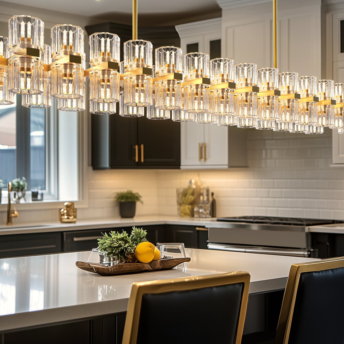 53 in. 60-Light Gold Crystal Rectangular Chandelier for Large Living Room, Dining Room