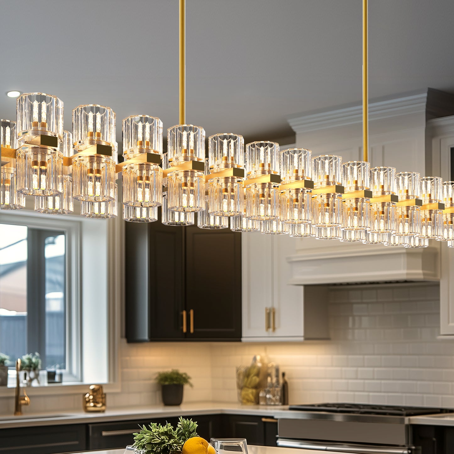 53 in. 60-Light Gold Crystal Rectangular Chandelier for Large Living Room, Dining Room