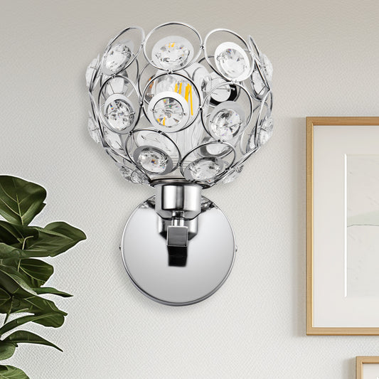 6.7 in. 1-Light Brushed Nickel Wall Sconce,with Crystal Dome Shade for Living Room Foyer