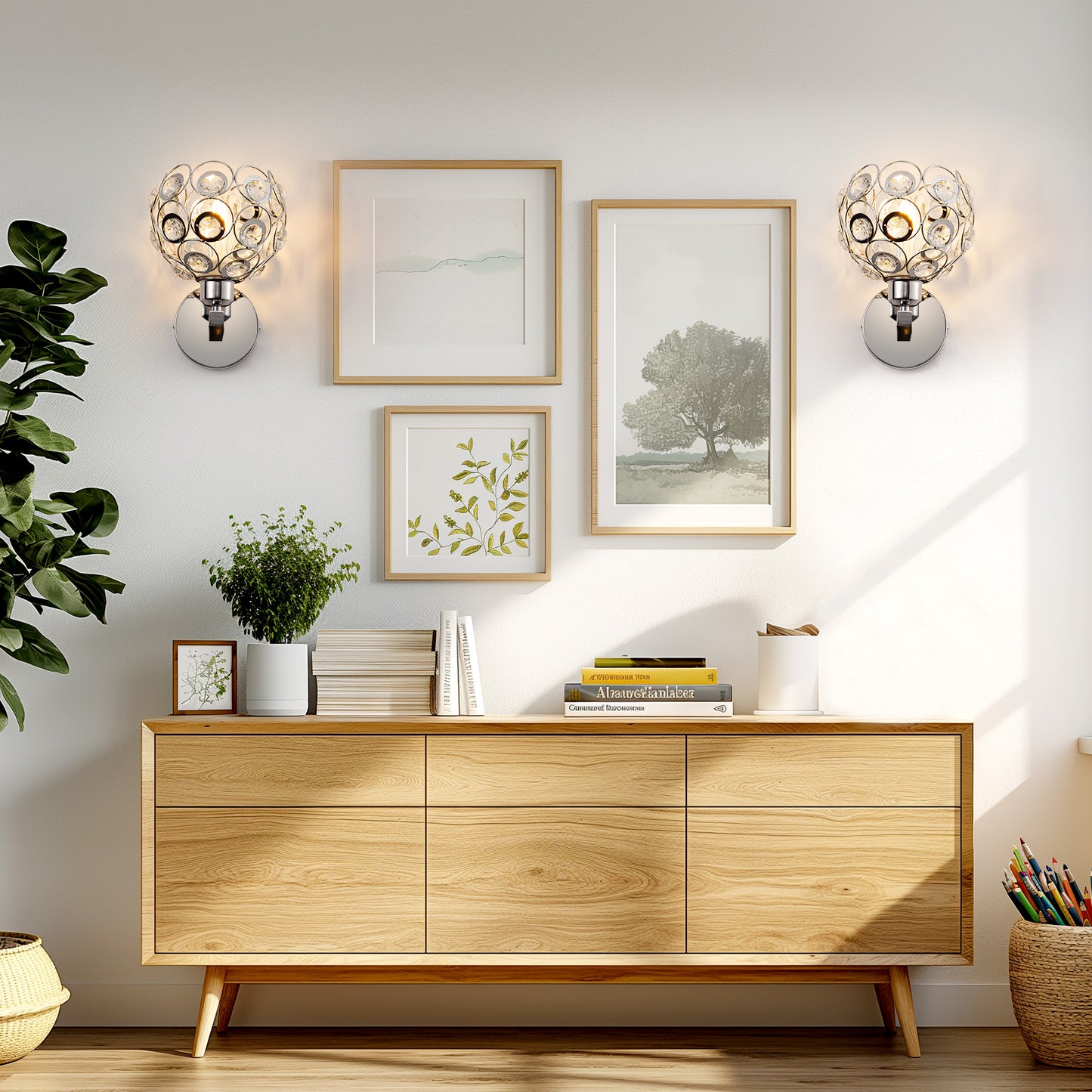 6.7 in. 1-Light Brushed Nickel Wall Sconce,with Crystal Dome Shade for Living Room Foyer