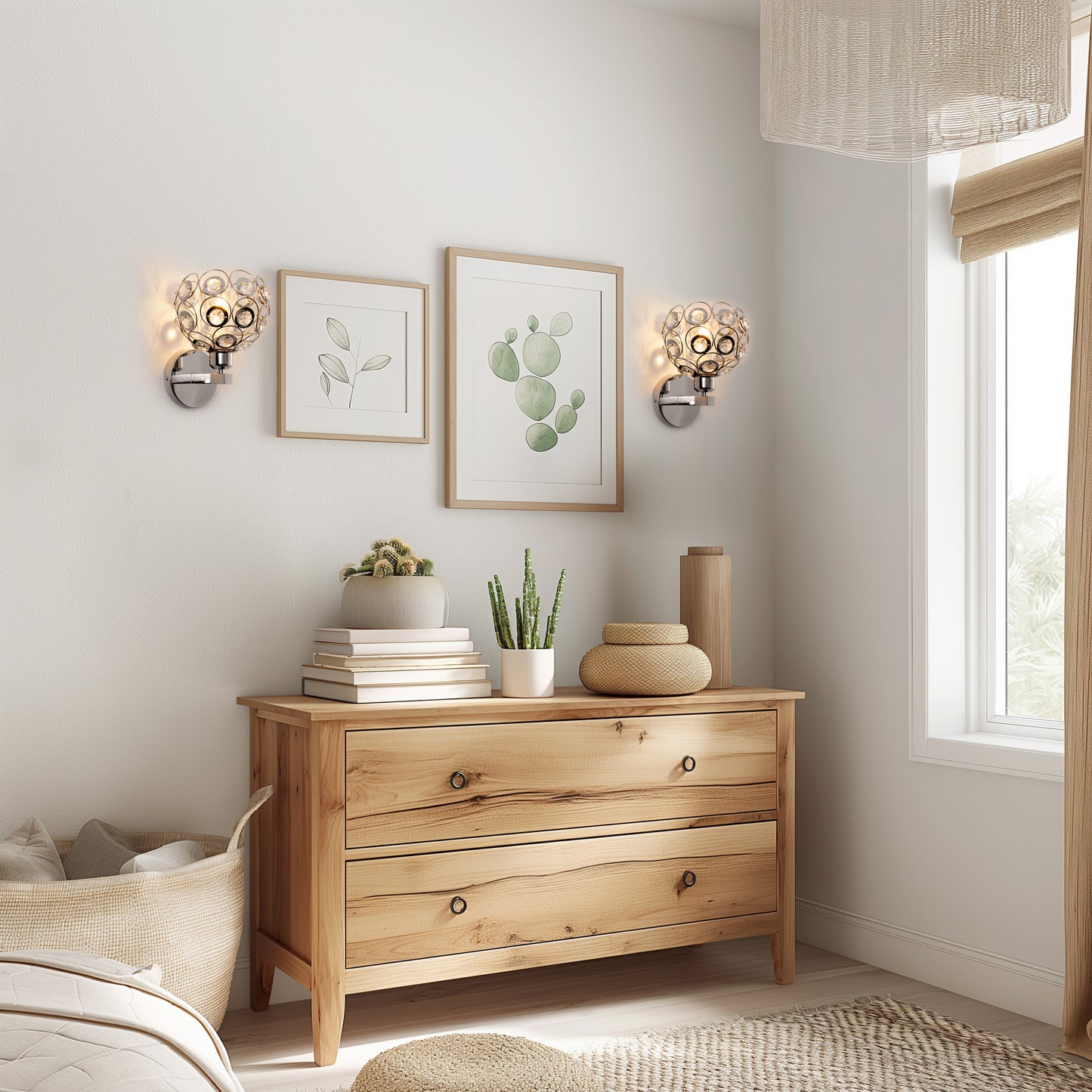 6.7 in. 1-Light Brushed Nickel Wall Sconce,with Crystal Dome Shade for Living Room Foyer