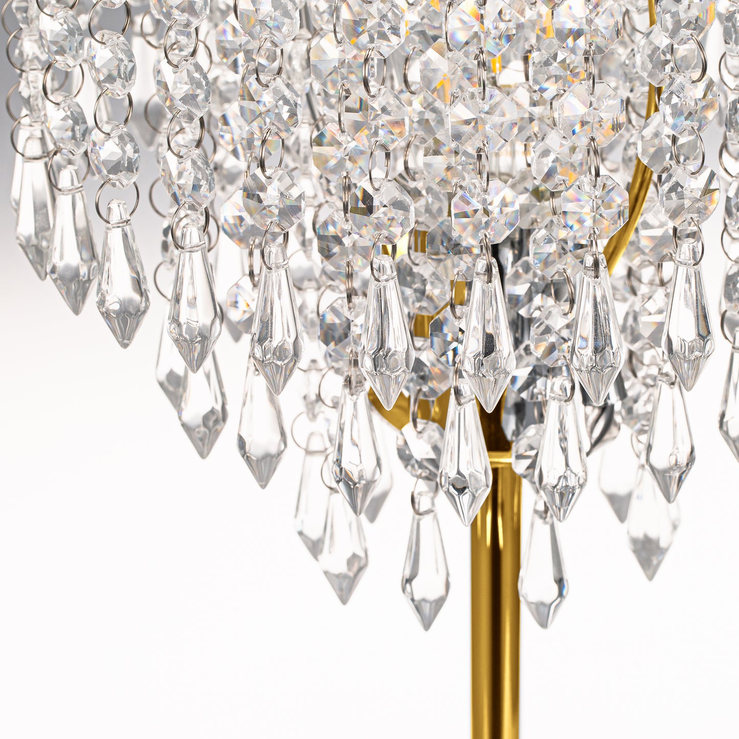 17 in. Gold LED Table Lamp Clear Crystal with 3-Way Dimmer Rotary Switch and Dual USB Charging Ports