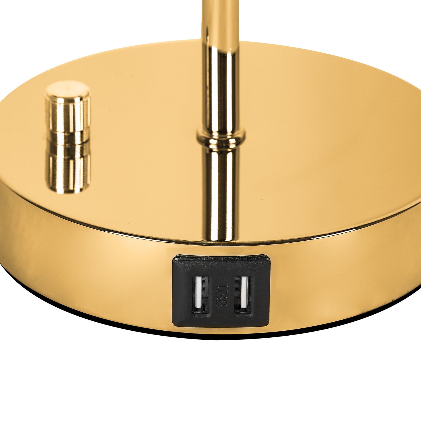 17 in. Gold LED Table Lamp Clear Crystal with 3-Way Dimmer Rotary Switch and Dual USB Charging Ports
