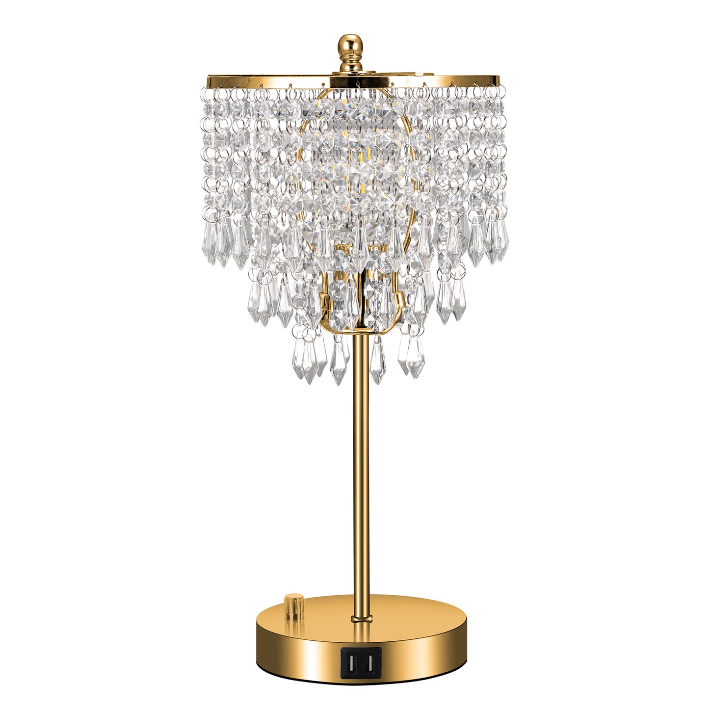 YANSUN 17 in. Crystal Dimmable Table Lamp with Dual USB Charging, Rotary Switch, and E26 for Bedroom(Light Bulbs Not Included)