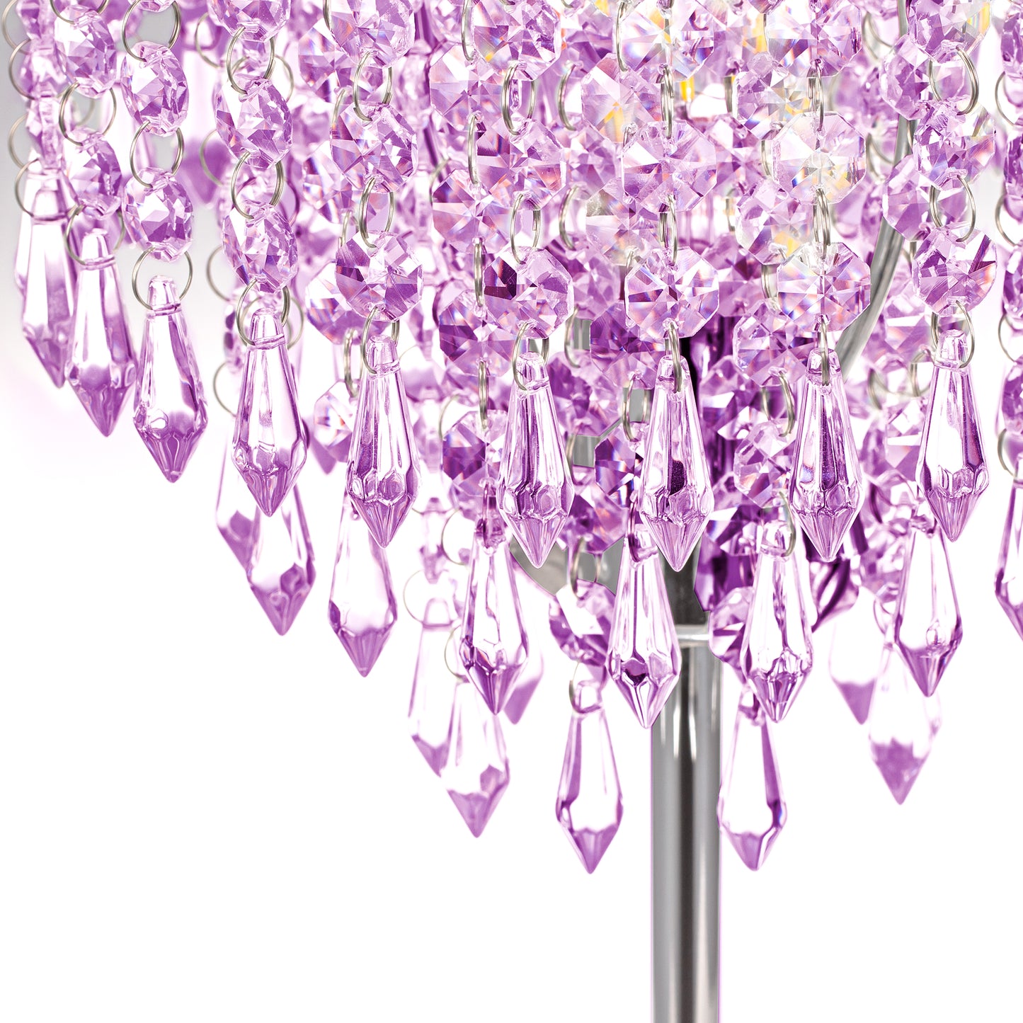 17 in. Chrome LED Integrated Table Lamp with Purple Crystal with 3-Way Dimmer Rotary Switch and Dual USB Charging Ports