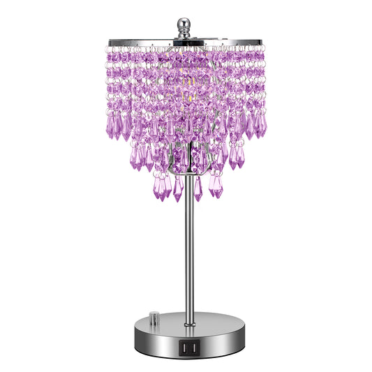 YANSUN 16.93 in. Crystal Table Lamp Dimmable Lamp with Purple Crystal Shade E26 Socket for Bedroom Living Room No Bulb Included