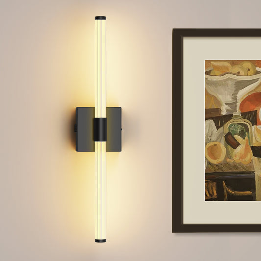24 in. Black 1-Light LED Wall Sconce Set, Wireless Rechargeable Vanity Light Bar for Bedroom and Bathroom 2 Pack
