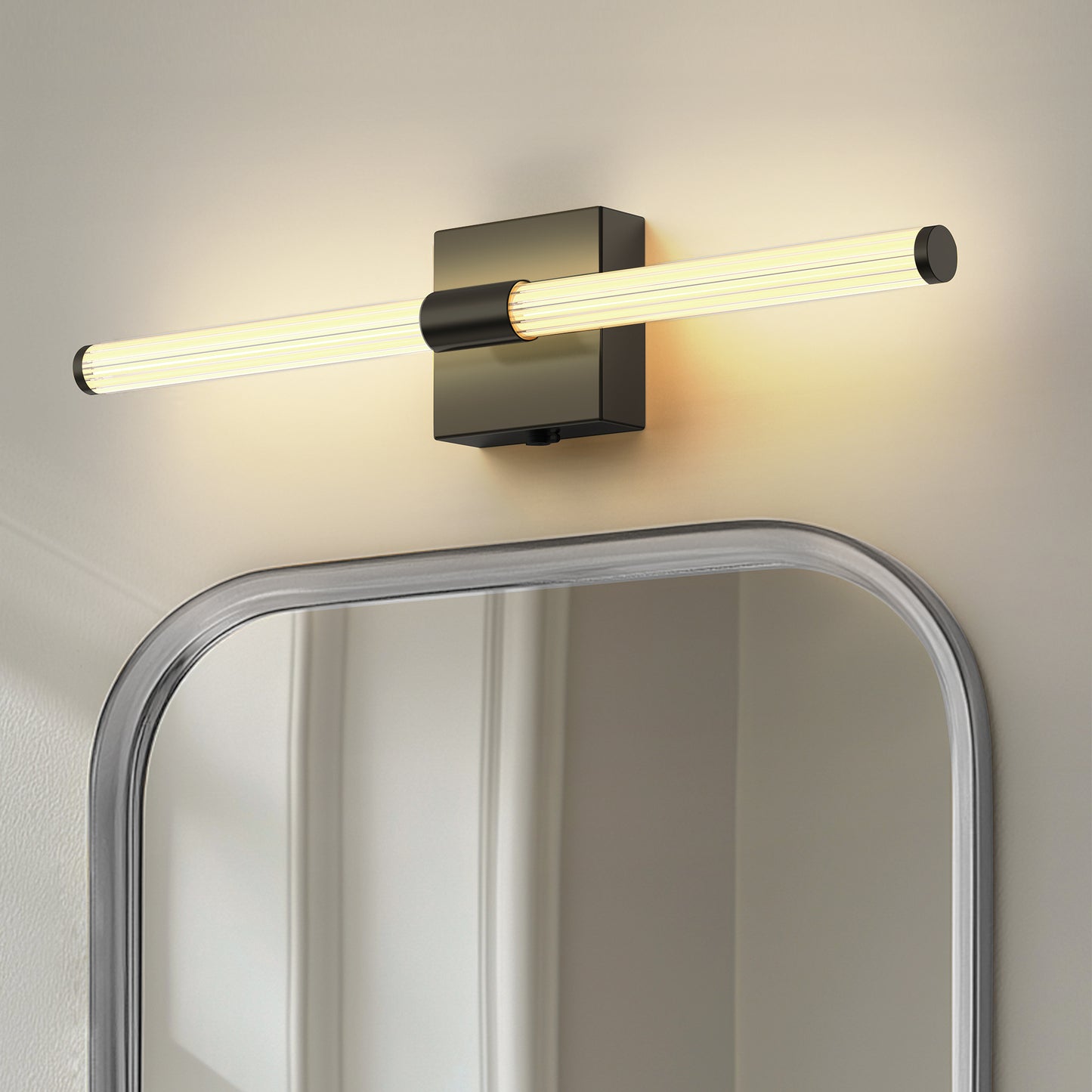 24 in. Black 1-Light LED Wall Sconce Set, Wireless Rechargeable Vanity Light Bar for Bedroom and Bathroom 2 Pack