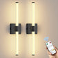 24 in. Black 1-Light LED Wall Sconce Set, Wireless Rechargeable Vanity Light Bar for Bedroom and Bathroom 2 Pack