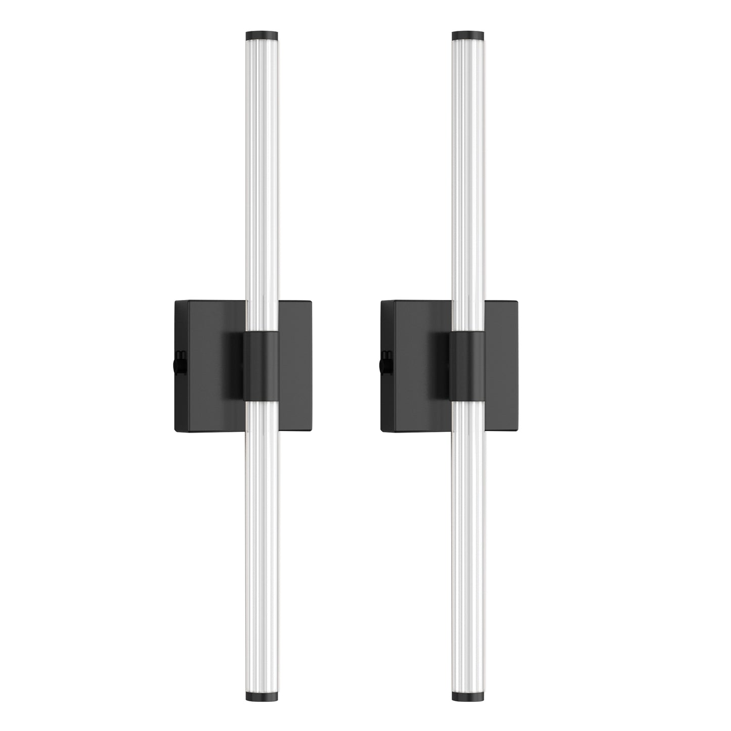 24 in. Black 1-Light LED Wall Sconce Set, Wireless Rechargeable Vanity Light Bar for Bedroom and Bathroom 2 Pack