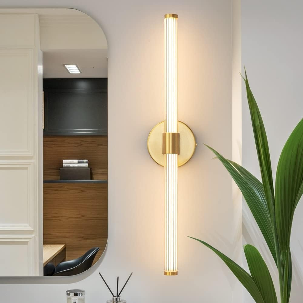 24 in. Gold 1-Light LED Wall Sconce Set, Wireless Rechargeable Vanity Light Bar for Bedroom and Bathroom