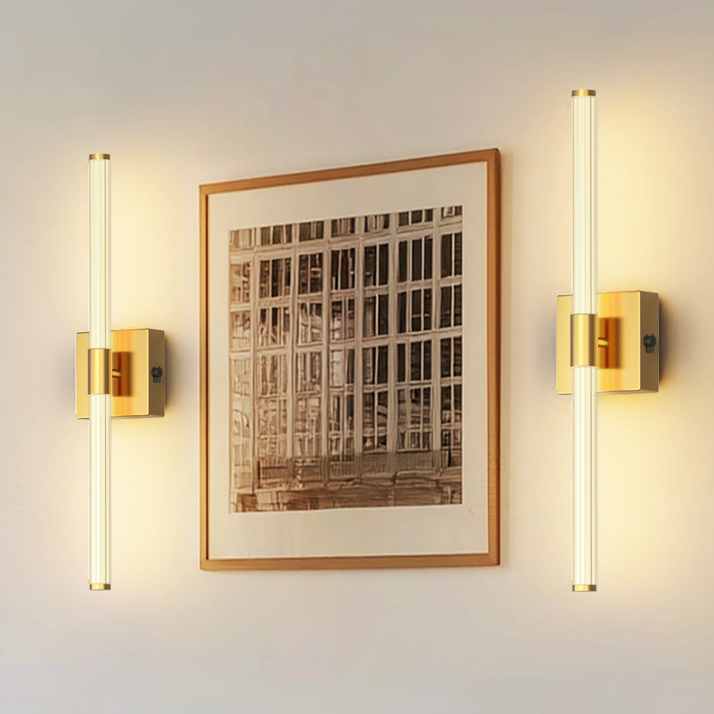 24 in. Gold 1-Light LED Wall Sconce Set, Wireless Rechargeable Vanity Light Bar for Bedroom and Bathroom