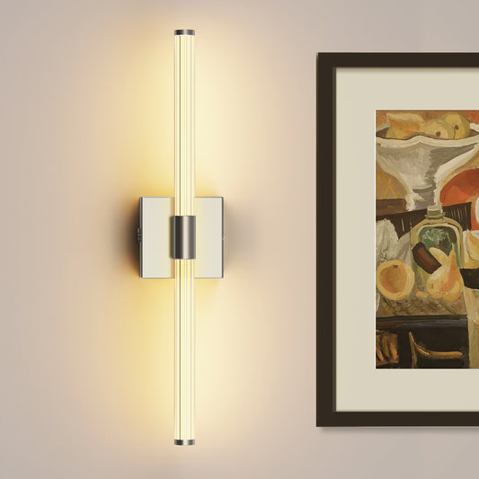 24 in. Nickel 1-Light LED Wall Sconce Set, Wireless Rechargeable Vanity Light Bar for Bedroom and Bathroom