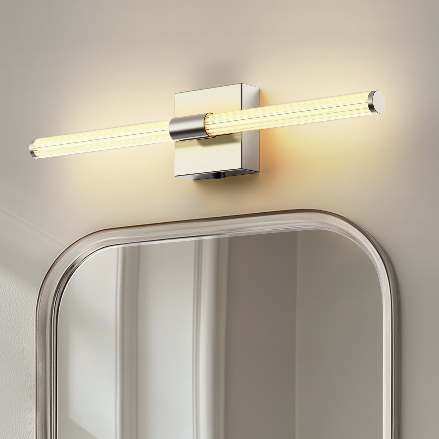 24 in. Nickel 1-Light LED Wall Sconce Set, Wireless Rechargeable Vanity Light Bar for Bedroom and Bathroom