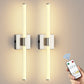 24 in. Nickel 1-Light LED Wall Sconce Set, Wireless Rechargeable Vanity Light Bar for Bedroom and Bathroom