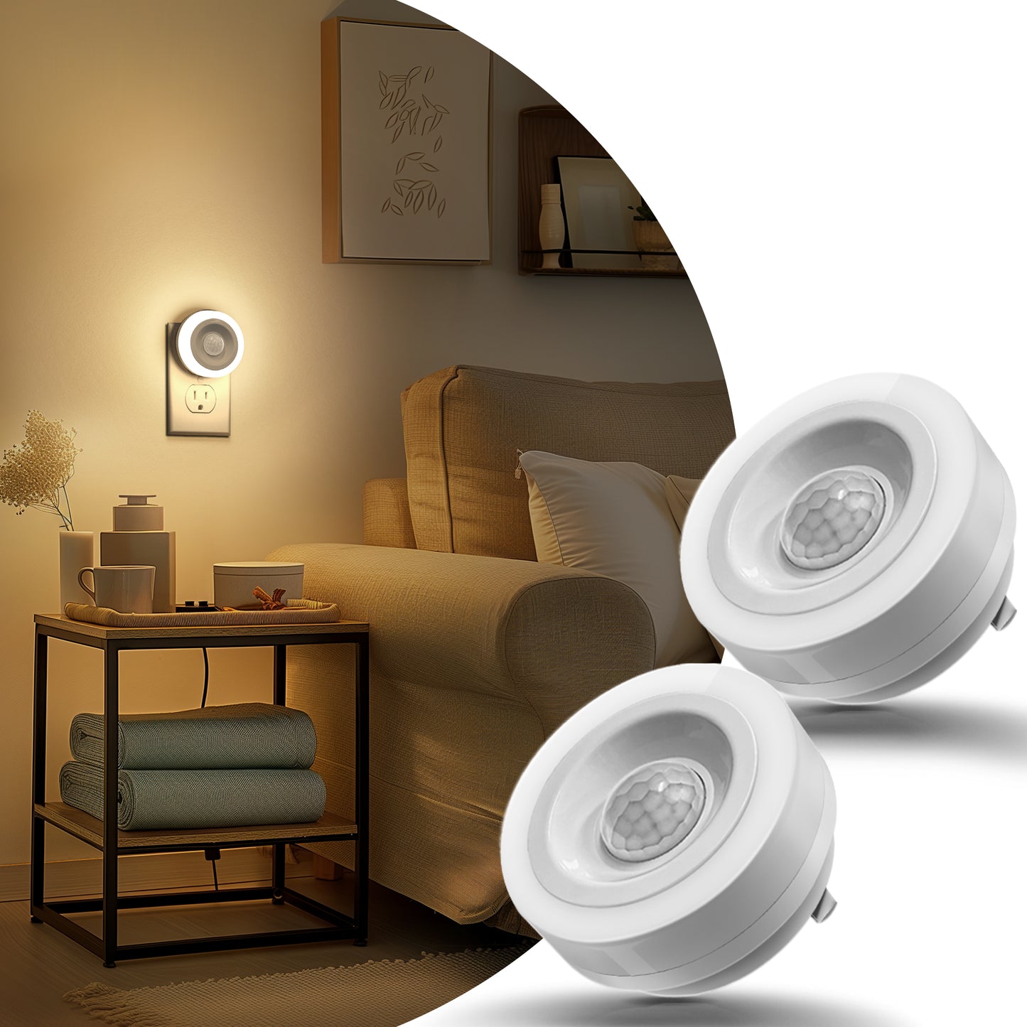 1-Light Motion Sensor Night Light Plug in 0. 6W Warm White, Automatic On/Off for Bedroom, Bathroom, Kids Room 2-Pack