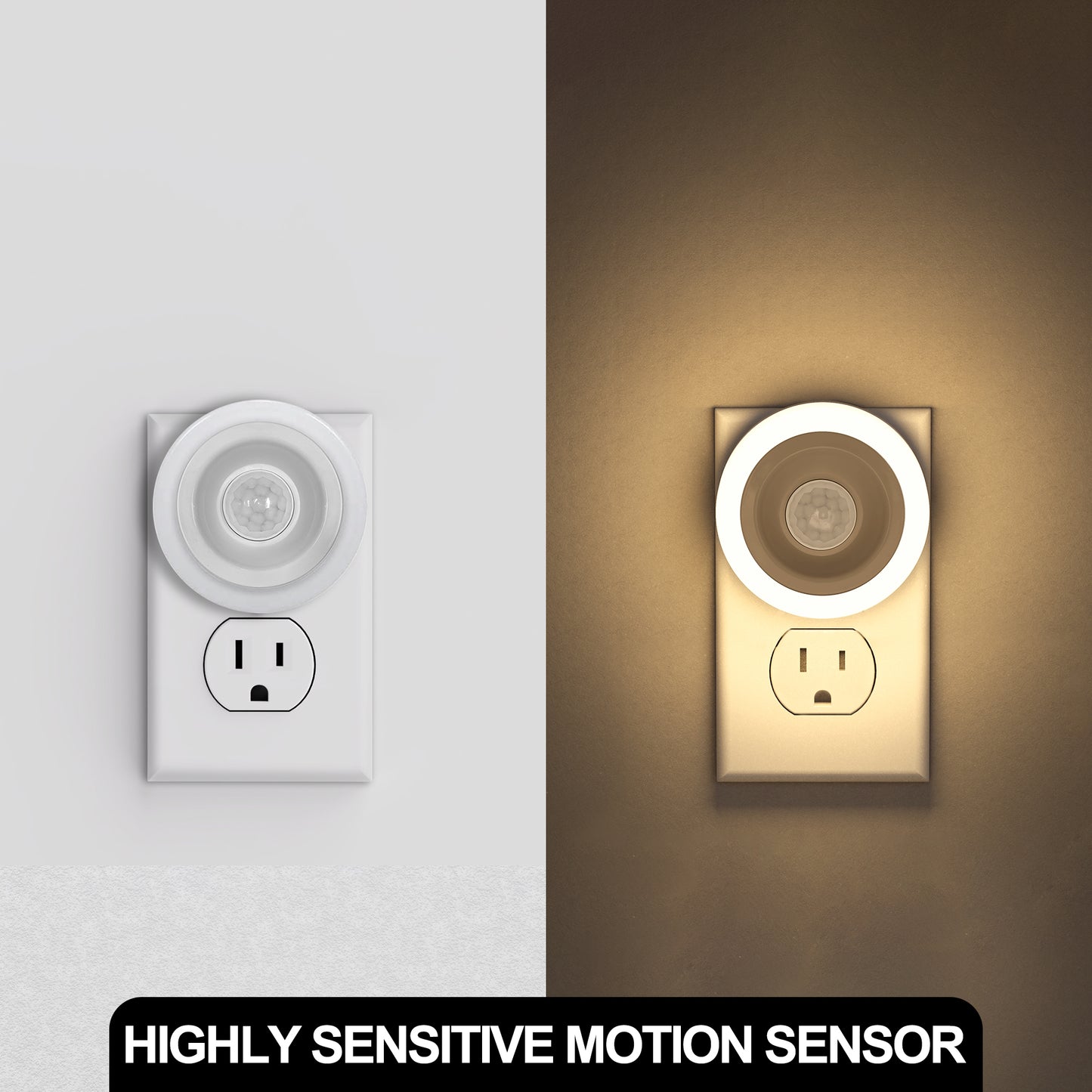 1-Light Motion Sensor Night Light Plug in 0. 6W Warm White, Automatic On/Off for Bedroom, Bathroom, Kids Room 2-Pack