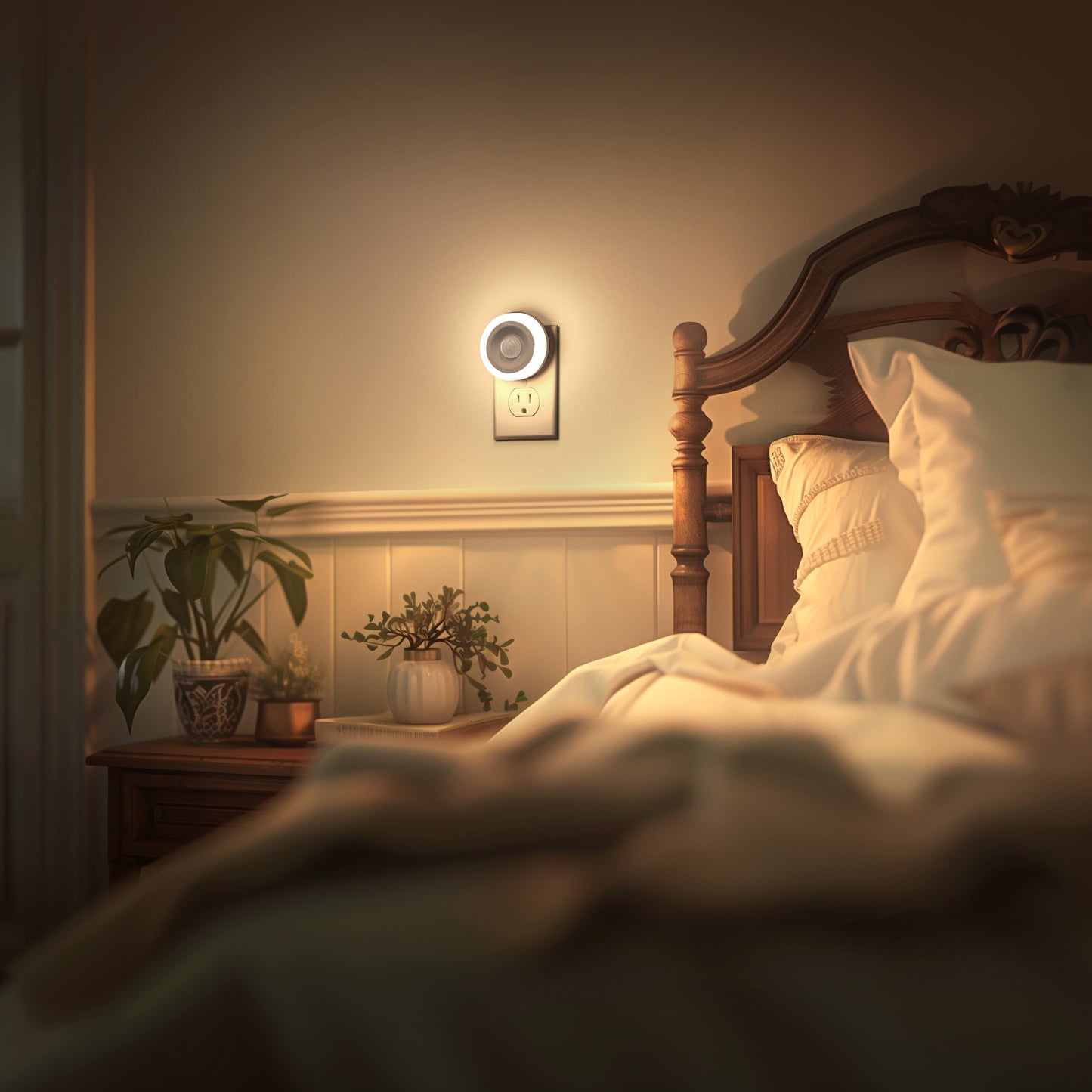 1-Light Motion Sensor Night Light Plug in 0. 6W Warm White, Automatic On/Off for Bedroom, Bathroom, Kids Room 2-Pack