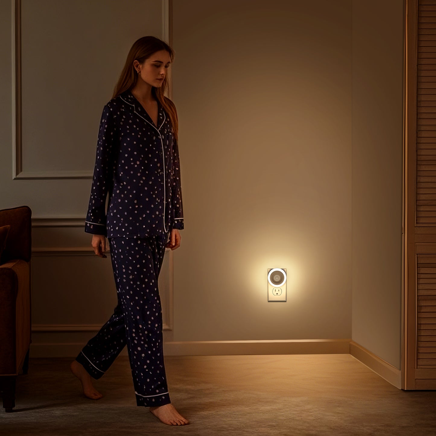 1-Light Motion Sensor Night Light Plug in 0. 6W Warm White, Automatic On/Off for Bedroom, Bathroom, Kids Room 2-Pack