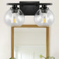 16 in. 2-Light Industrial Matte Black Bathroom Vanity Light, Open Globe Clear Glass Wall Sconce