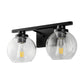 16 in. 2-Light Industrial Matte Black Bathroom Vanity Light, Open Globe Clear Glass Wall Sconce