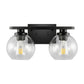 16 in. 2-Light Industrial Matte Black Bathroom Vanity Light, Open Globe Clear Glass Wall Sconce