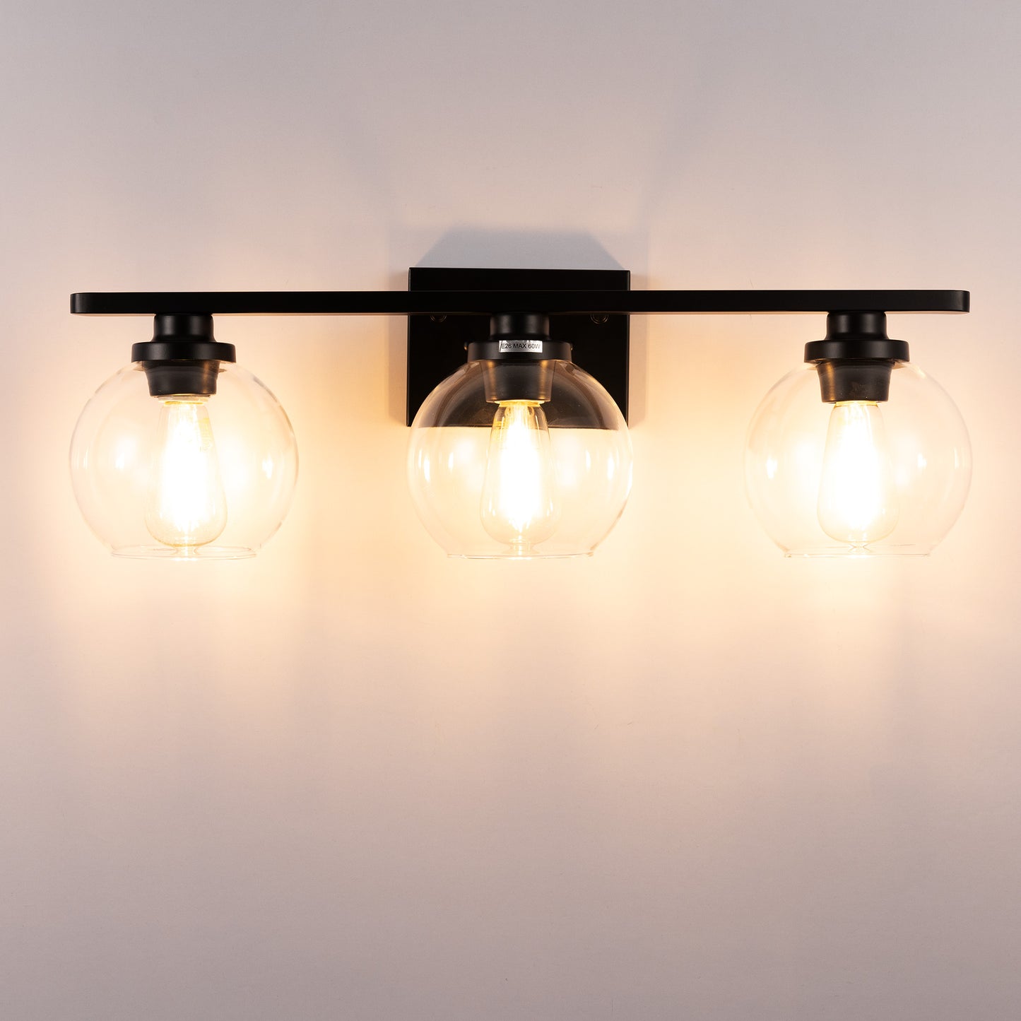 Elegant 25 in. 3-Light Matte Black Bathroom Vanity Light, Modern Farmhouse Wall Sconce with Open Globe Glass Shades