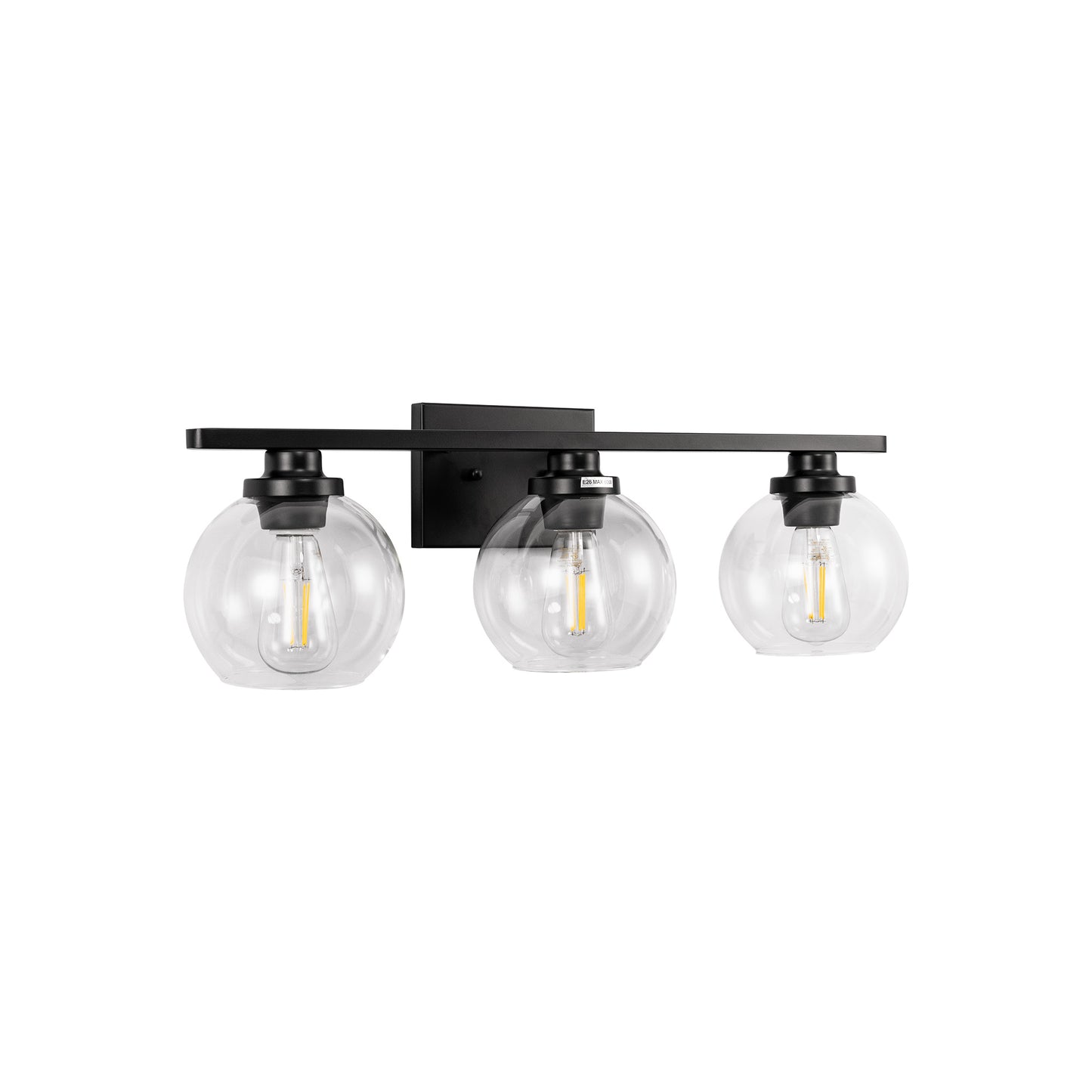 Elegant 25 in. 3-Light Matte Black Bathroom Vanity Light, Modern Farmhouse Wall Sconce with Open Globe Glass Shades