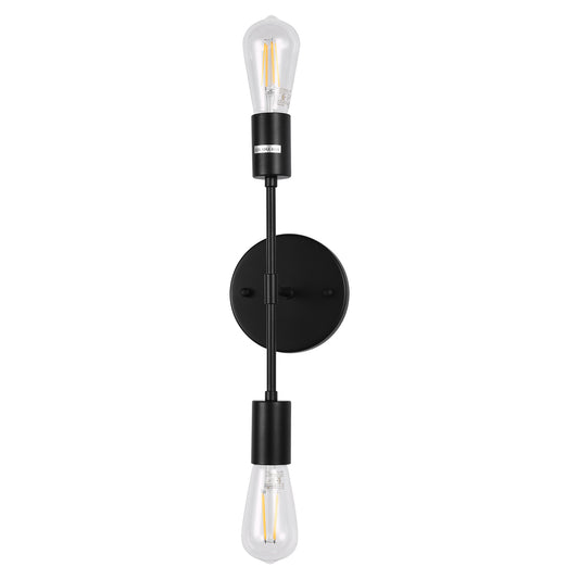 YANSUN 2-Head Matte Black Indoor Wall Sconce, Non-Integrated E26 Bulb, Modern Decorative Lighting for Bedroom & Hallway